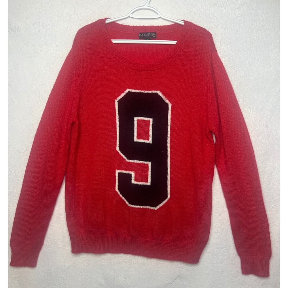 Forever 21+ Red Varsity Number 9 Crewneck Sweater Plus Size 2X Sporty Pullover